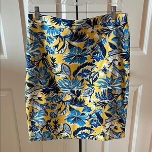 NWT J. Crew Yellow Floral Pencil Skirt with Blue Print